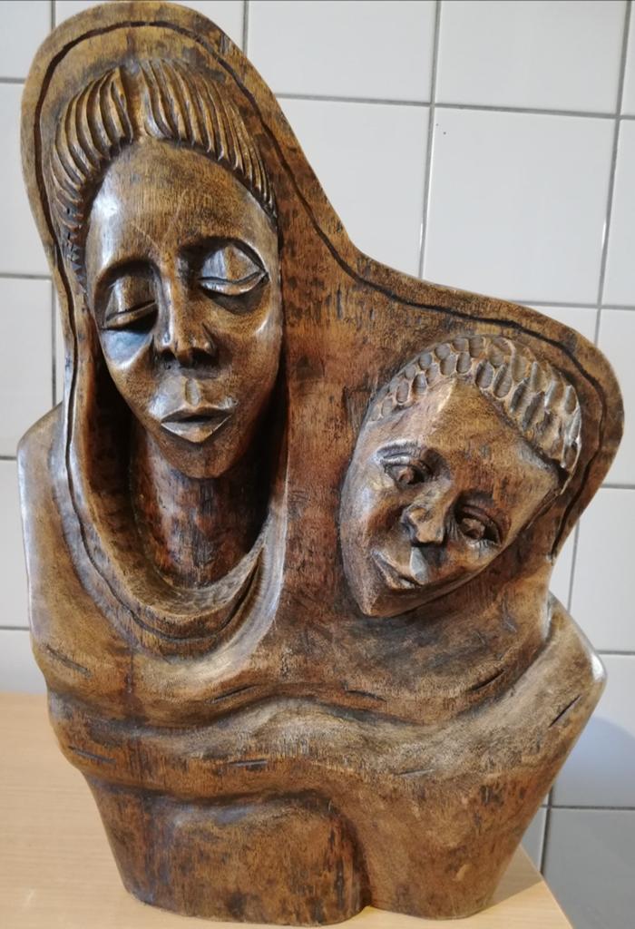 Buste. Moeder met kind. Houtsnijwerk. Ca 1850. 31/46 cm., Ophalen, Buste, Handgemaakt, 20 - 50 cm