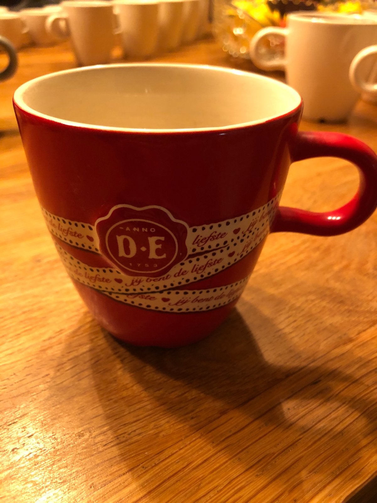 Douwe Egberts mok Royal Raja - 'Jij bent de liefste', Ophalen, Gebruikt, Overige merken, Keramiek
