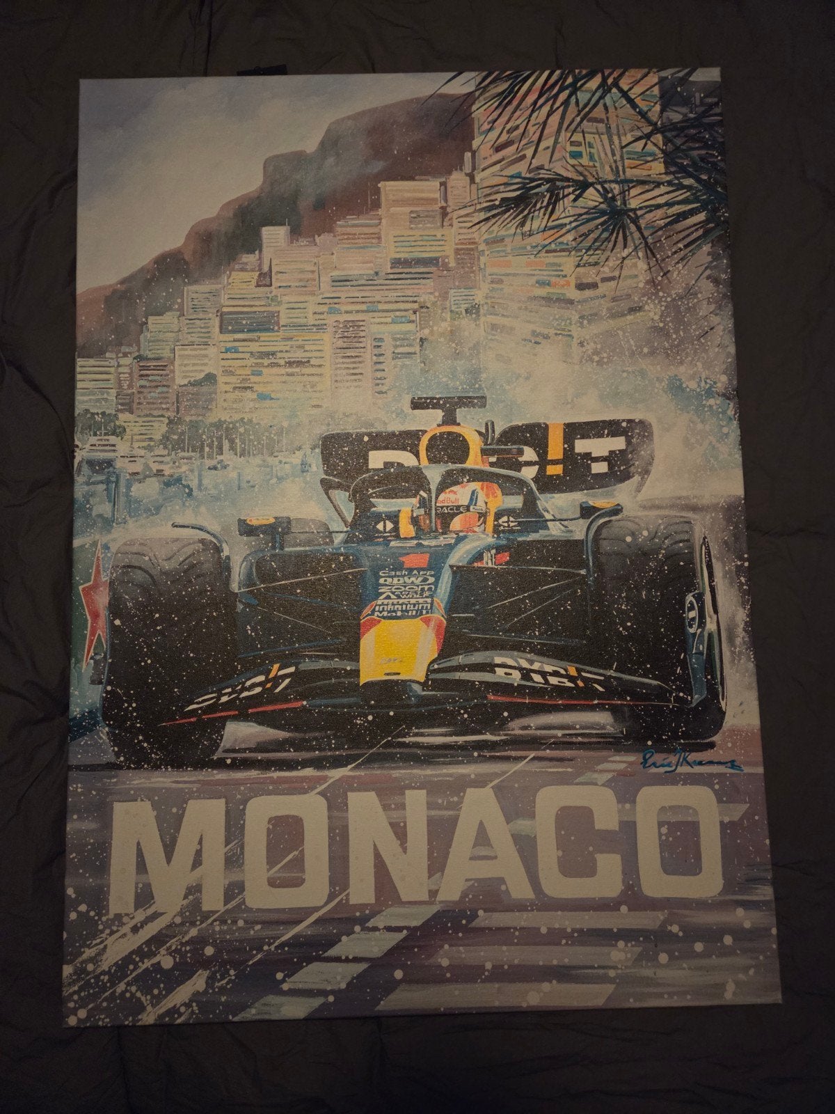 Max Verstappen Monaco 2023 Canvas - Eric Jan Kremer, Huis en Inrichting, Ophalen, Oorspronkelijke maker, 75 tot 100 cm, 75 – 100