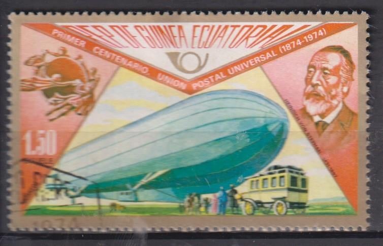 Guinea Ecuatorial 1974 100 j UPU Telecommunicatie Zeppelin, Verzenden, Gestempeld, Vliegtuigen