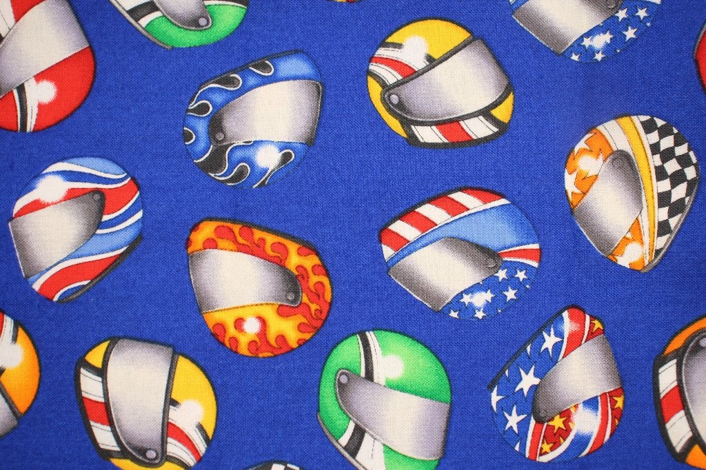 Coupon 100% katoen stof - blauw met helm #4102, Blauw, Nieuw, Ophalen of Verzenden, 30 tot 120 cm