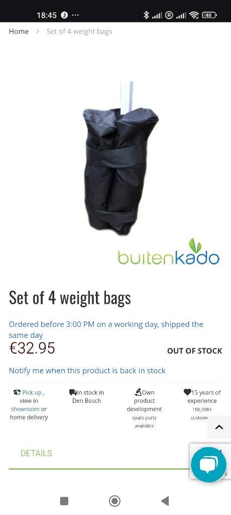 party tent weight bags, Ophalen, Minder dan 5 meter