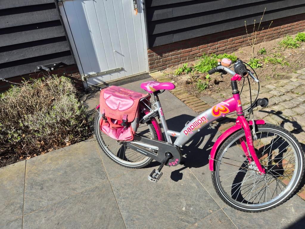Papillon meisjesfiets 24 inch - Roze/Zilver met fietstassen, Papillon, Ophalen of Verzenden, Handrem, Gebruikt
