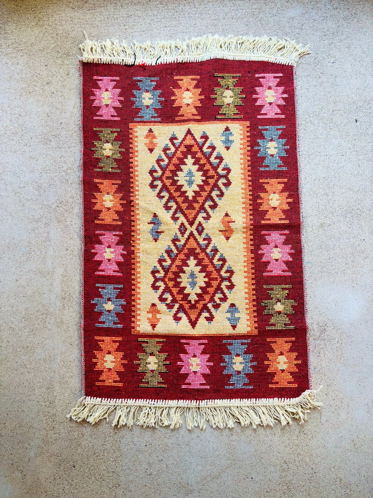 Traditioneel Kelim Tapijt/Loper - Geometrisch Patroon, Minder dan 50 cm, Gebruikt, 50 tot 100 cm, Ophalen of Verzenden