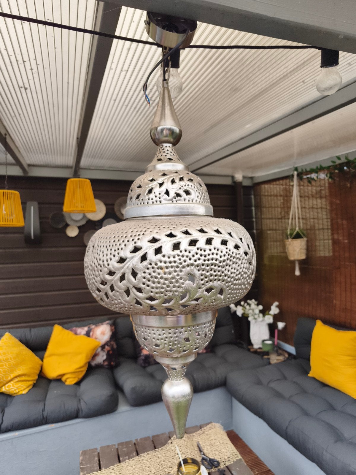 Oosterse hanglamp - Zilverkleurig metaal - Handgemaakt, Oosters, Marokkaans, Exotisch, Overige fittingen, Ophalen of Verzenden