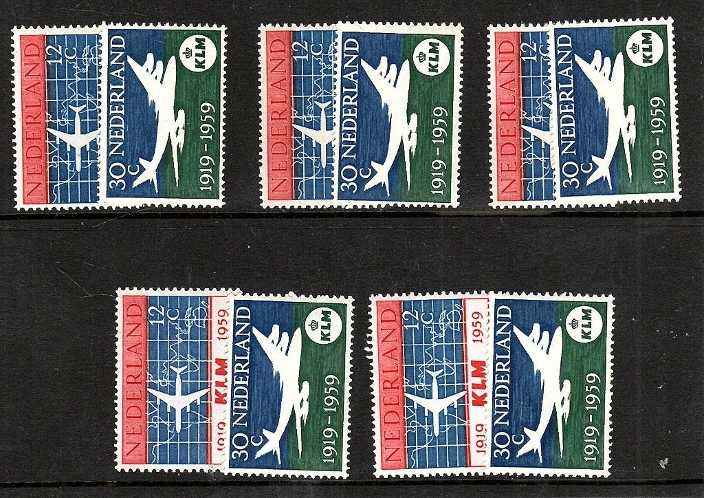 Nvph 729-730 klm zegels 1959 postfris 5 maal, Ophalen of Verzenden, Na 1940, Postfris