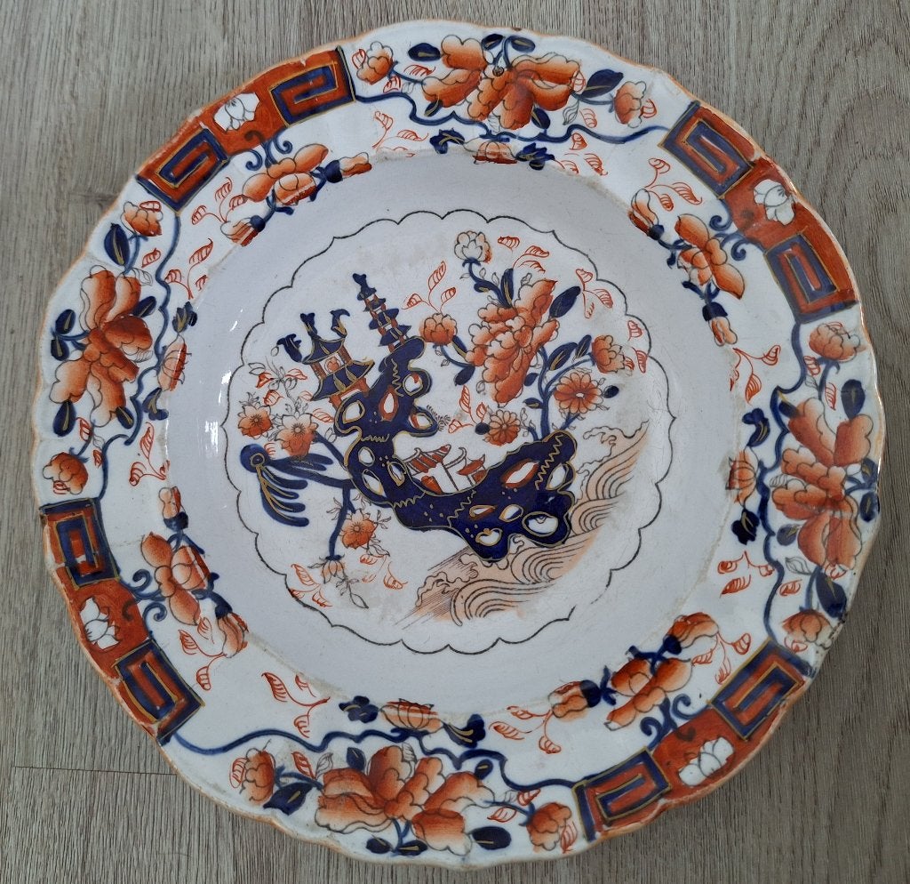 Dinerbord Mason's "Prunus Roots" pattern England China 1840, Ophalen of Verzenden, Gebruikt, Porselein, Bord of Schaal