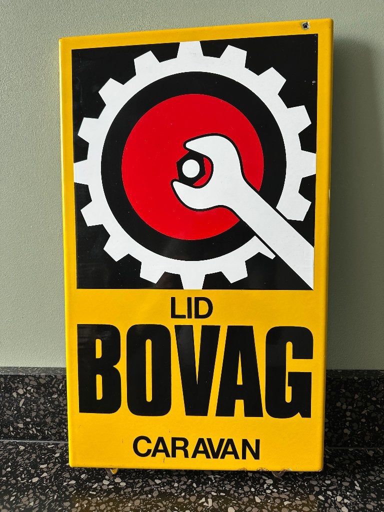 Mooi emaille BOVAG CARAVAN bord. 50 x 30 cm., Verzamelen, Ophalen of Verzenden, Gebruikt, Reclamebord