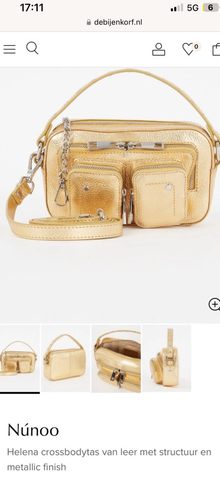 NIEUW NUNOO ECHT LEDEREN CROSSBODY GOUDKLEUR, Ophalen of Verzenden, Nieuw, Overige kleuren, Overige typen