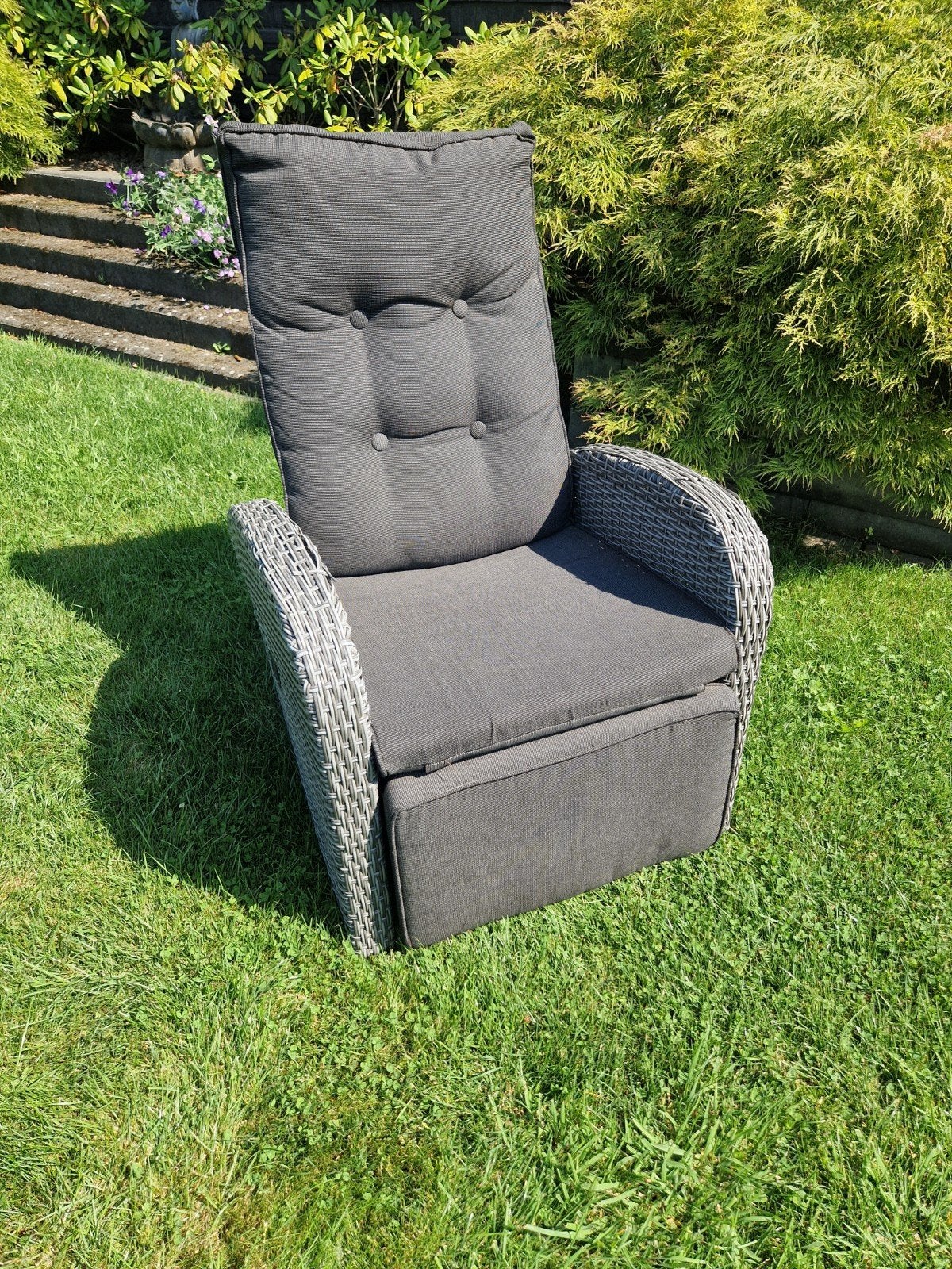 Verstelbare Wicker Tuinstoel met Kussens - Jutlandia, Tuin en Terras, Tuinstoelen, Ophalen, Gebruikt, Wicker, Verstelbaar