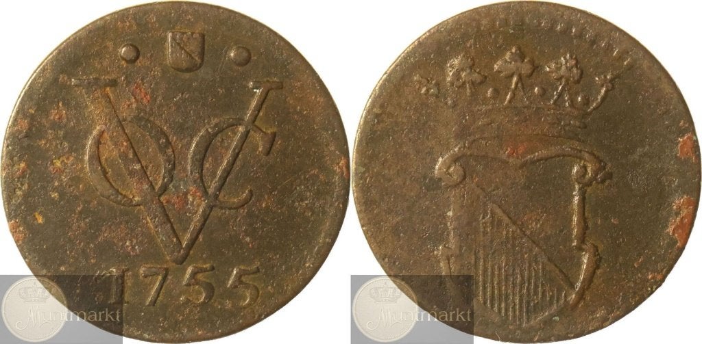 V.O.C. - Utrecht - ½ Duit 1755, Ophalen of Verzenden, Vóór koninkrijk, Overige waardes, Losse munt