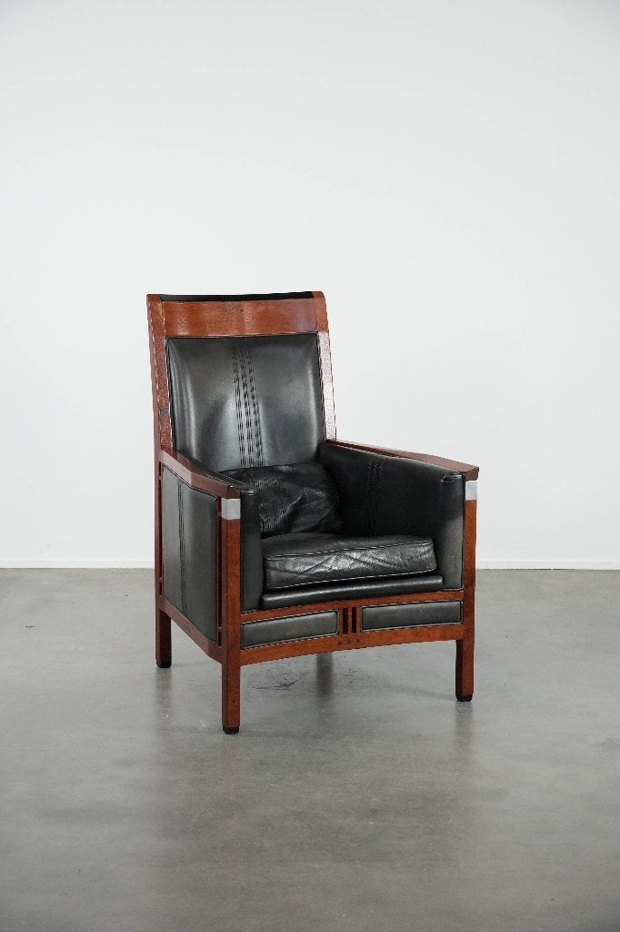 Zwart rundleren fauteuil in Art Deco design van Schuitema, Ophalen, Gebruikt, Schuitema, /