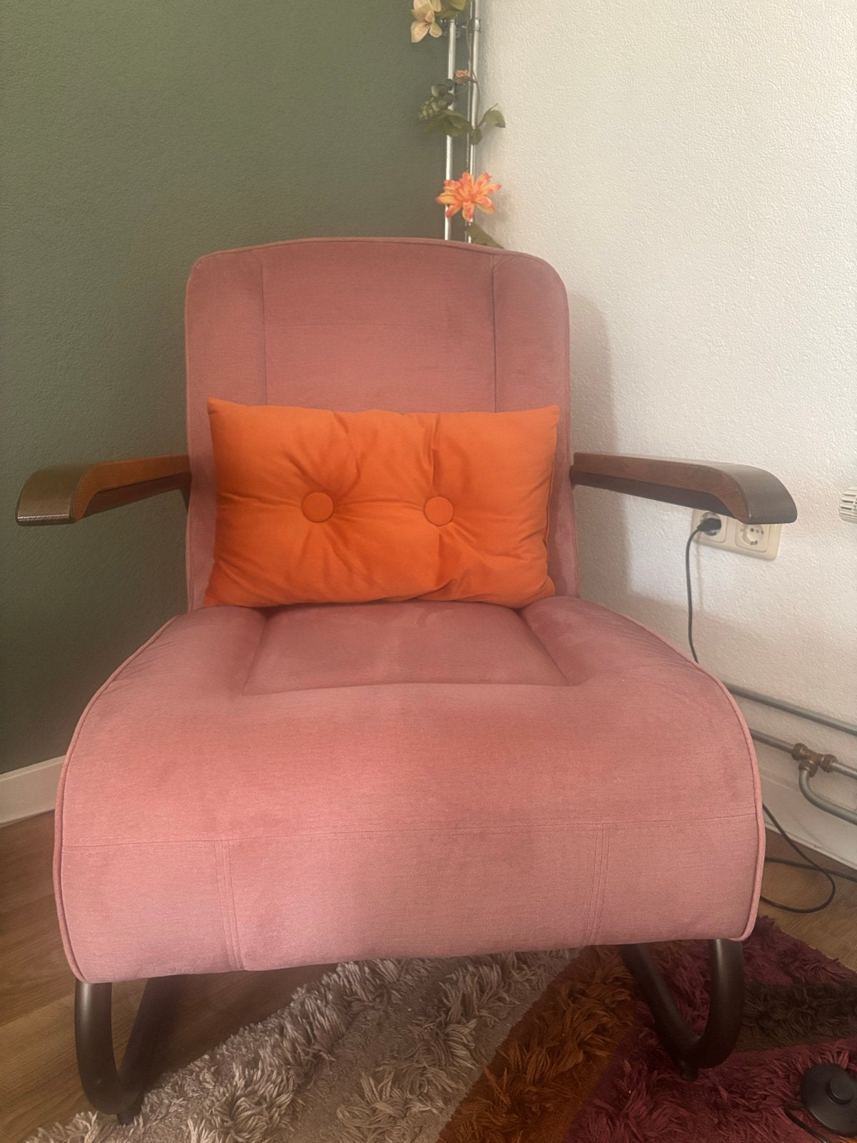 Mooie roze velours fauteuil - Zo goed als nieuw, Huis en Inrichting, Ophalen, Minder dan 50 cm, Minder dan 75 cm, Zo goed als nieuw