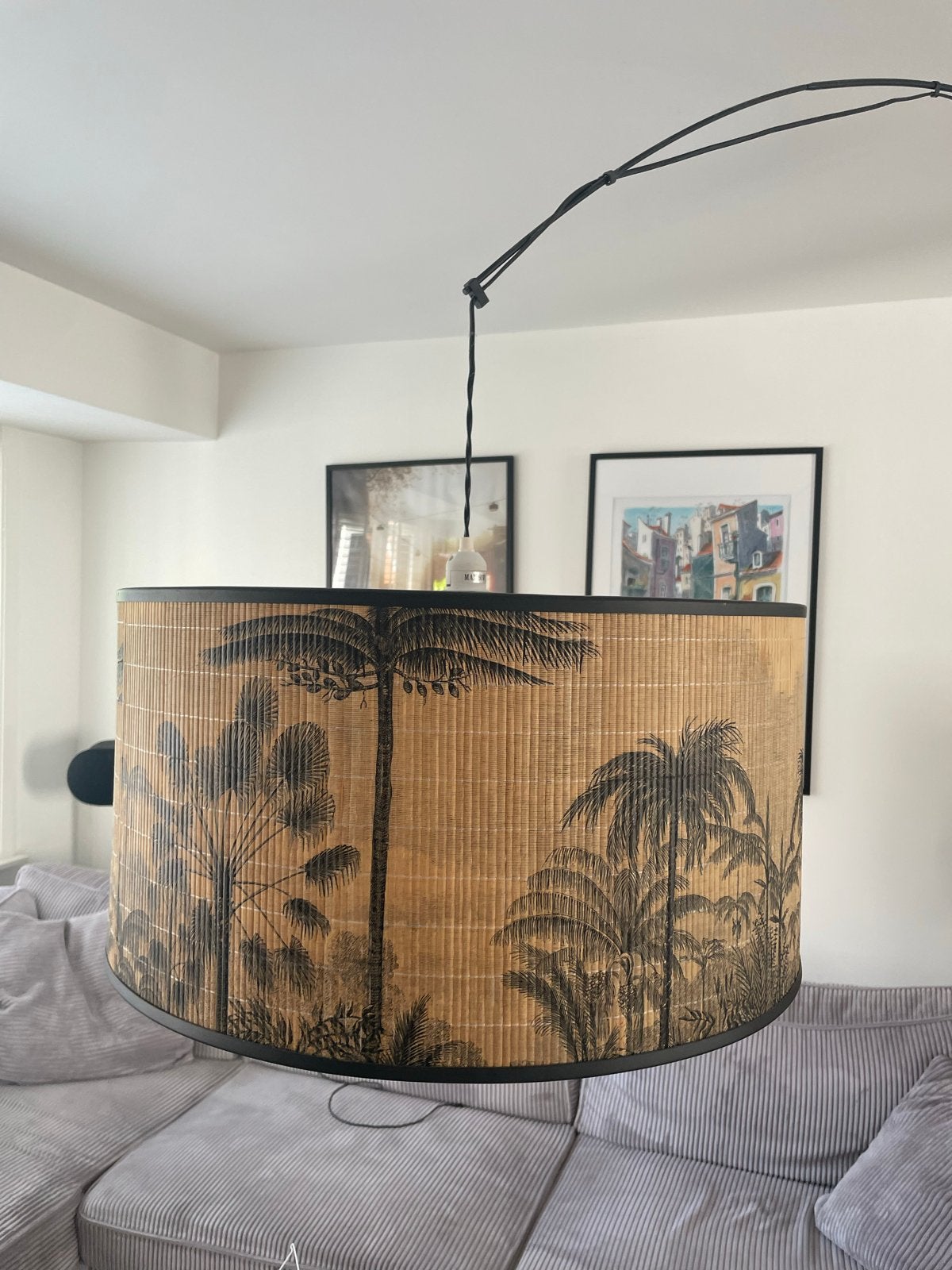 By Boo Morita rotan hanglamp met jungle palm motief, Huis en Inrichting, Lampen | Hanglampen, Gebruikt, Natuurlijk materiaal, E27 (groot)