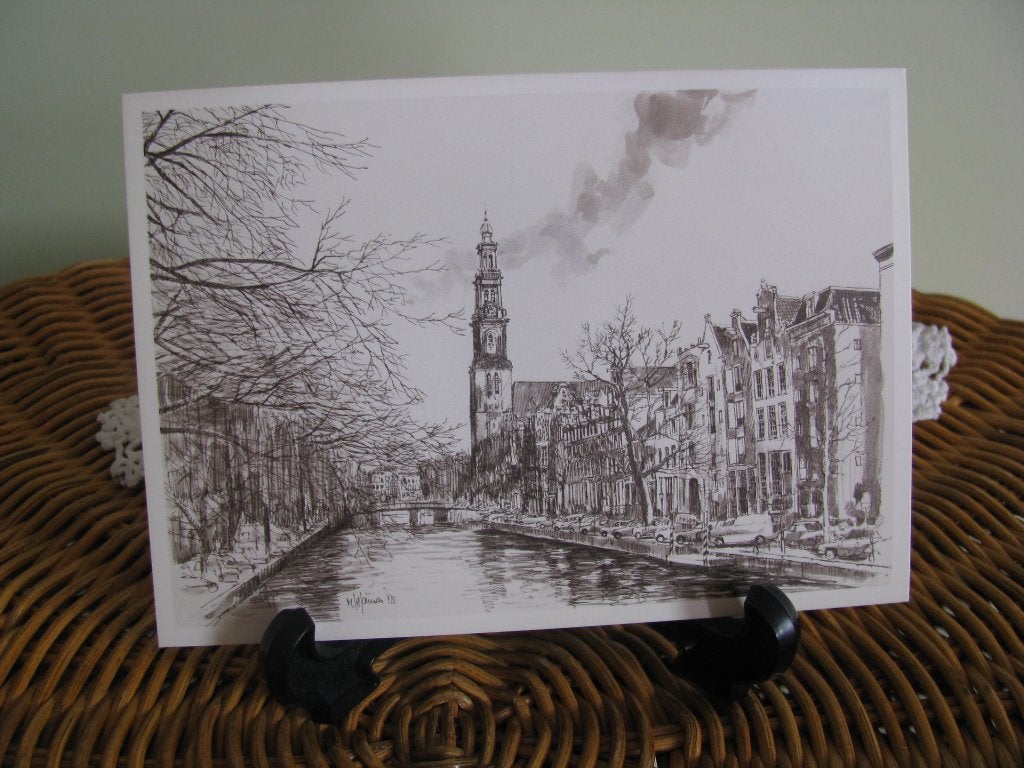Amsterdam * Marius Jansen * Westertoren met Prinsengracht *, Verzamelen, Ansichtkaarten | Nederland, Ophalen of Verzenden, 1980 tot heden