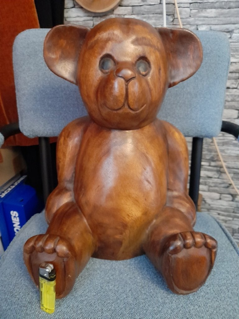 teak houten beer vintage, Antiek en Kunst, Ophalen, Overige onderwerpen, Houtsnijwerk, 20 - 50 cm