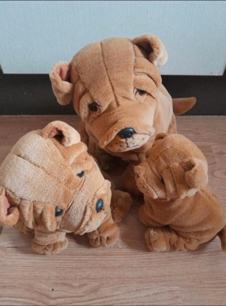Franse buldog honden knuffel familie vintage, Zo goed als nieuw, Middelgroot (20 tot 80 cm), Bruin, Hond