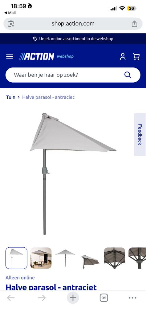 Halve parasol - antraciet- NIEUW, Tuin en Terras, Parasols, Muurparasol, Verstelbaar, Nieuw, 2 tot 3 meter