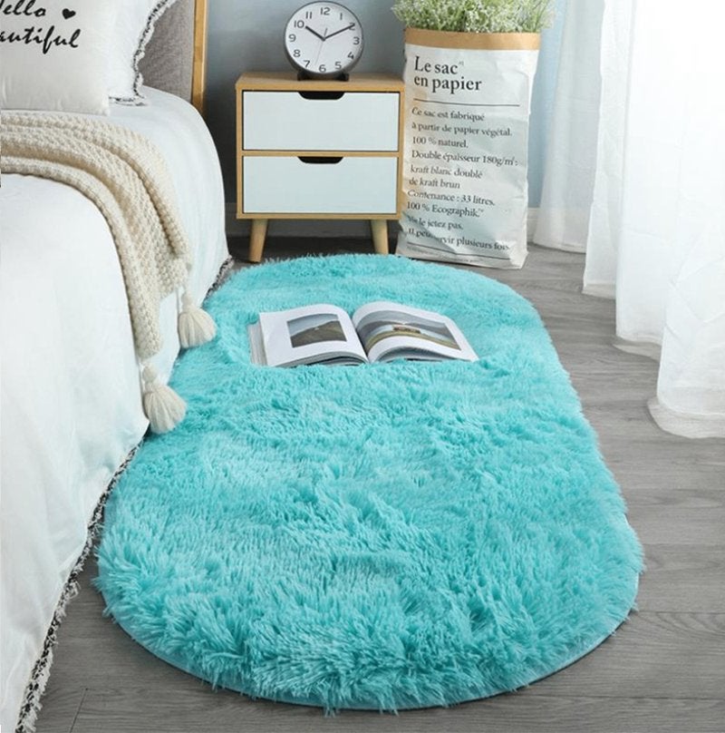 Blauw Ovaal Hoogpolig Vloerkleed / Kleed Tapijt Mat Pluche, Ovaal, Verzenden, Blauw, Nieuw