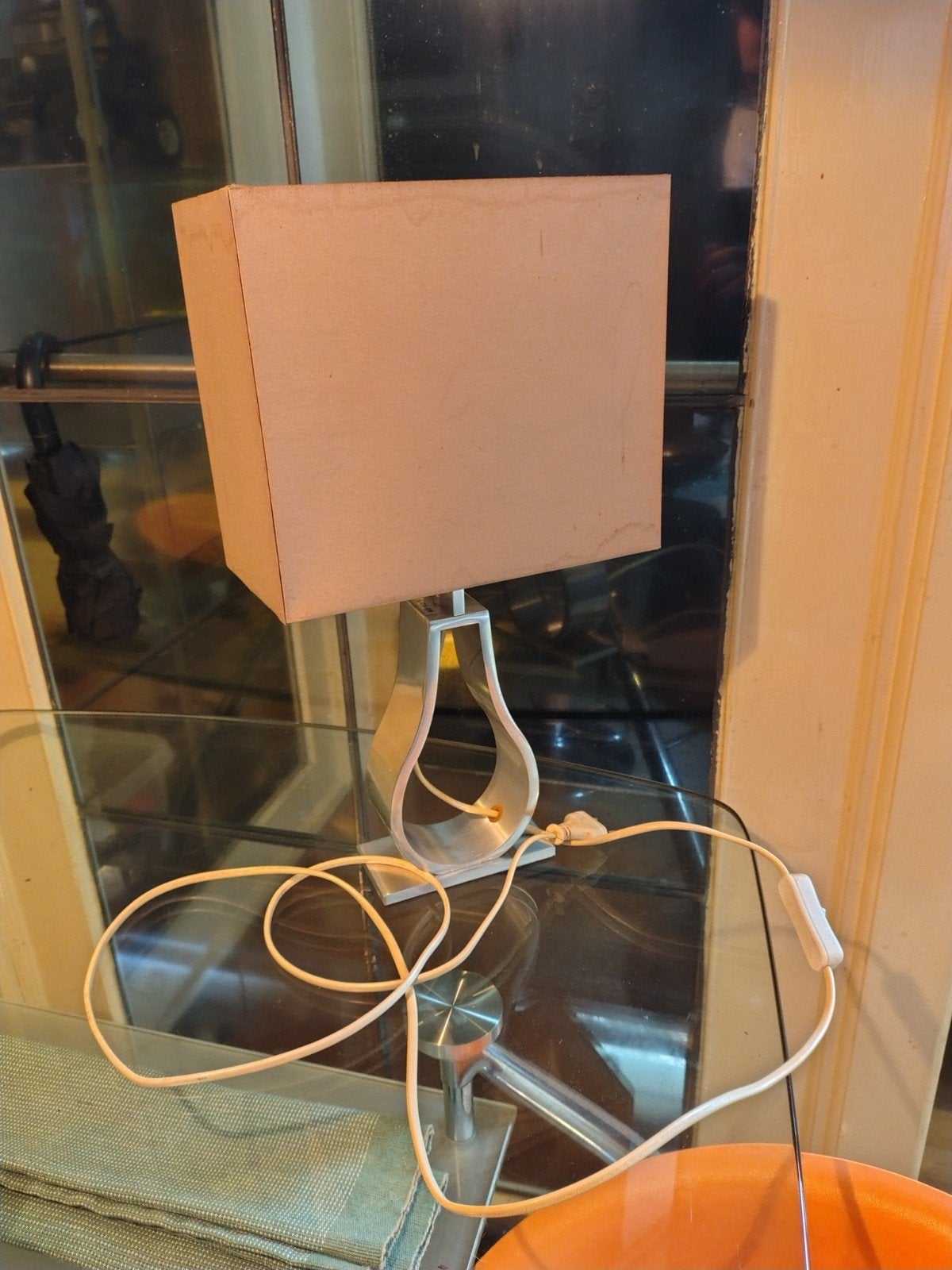 IKEA Klabb Tafellamp - Zilver met Taupe, Beige, Gebruikt, Met kap, Ophalen of Verzenden