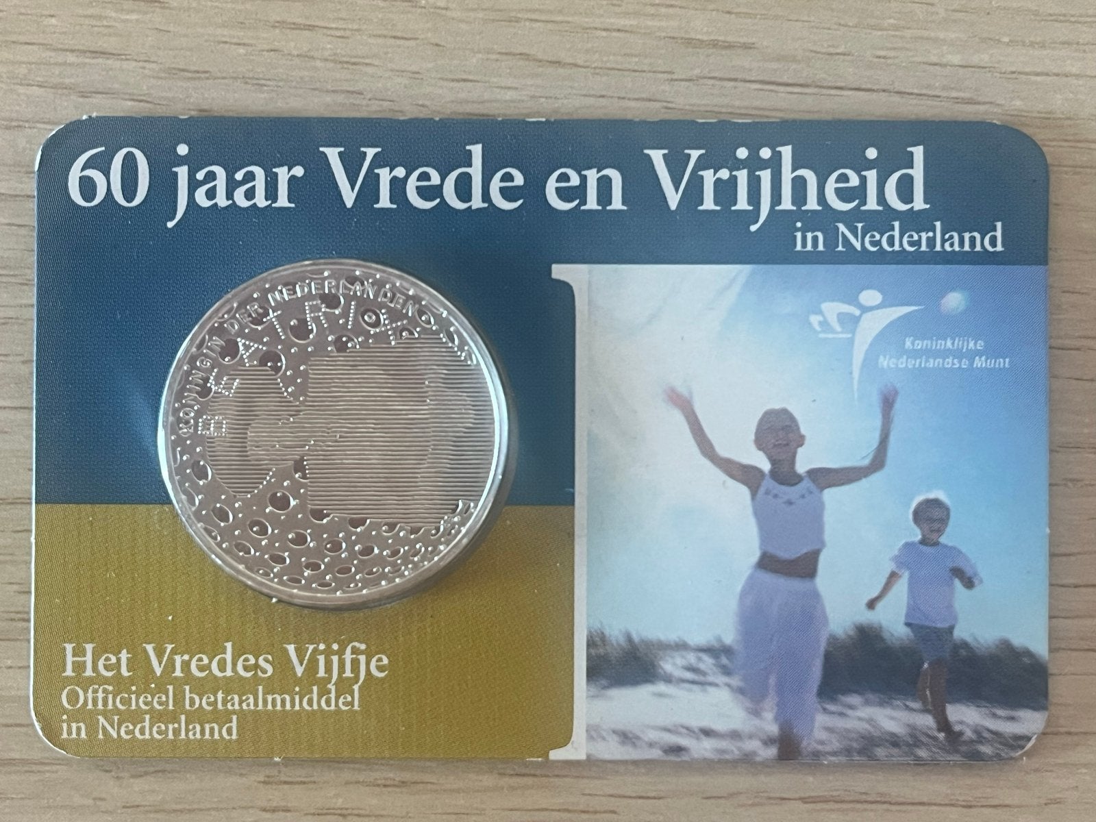 Zilveren Vredes Vijfje 2005 - 60 jaar Vrede en Vrijheid, Zilver, Ophalen of Verzenden, Losse munt, 5 gulden