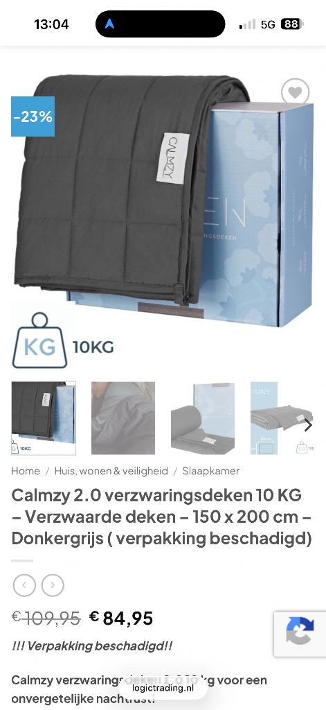 Calmzy verzwaringsdeken 10kg, Ophalen, Zo goed als nieuw, 100 cm of meer, Deken