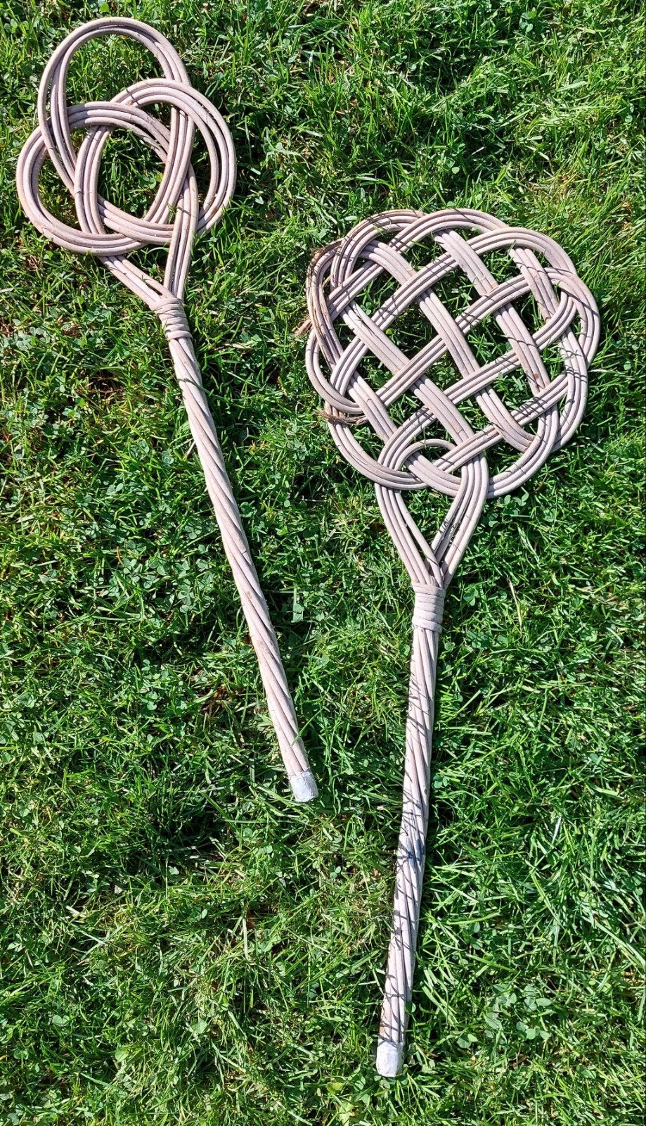 Vintage rotan mattenklopper tapijtklopper klopper set van 2, Ophalen of Verzenden
