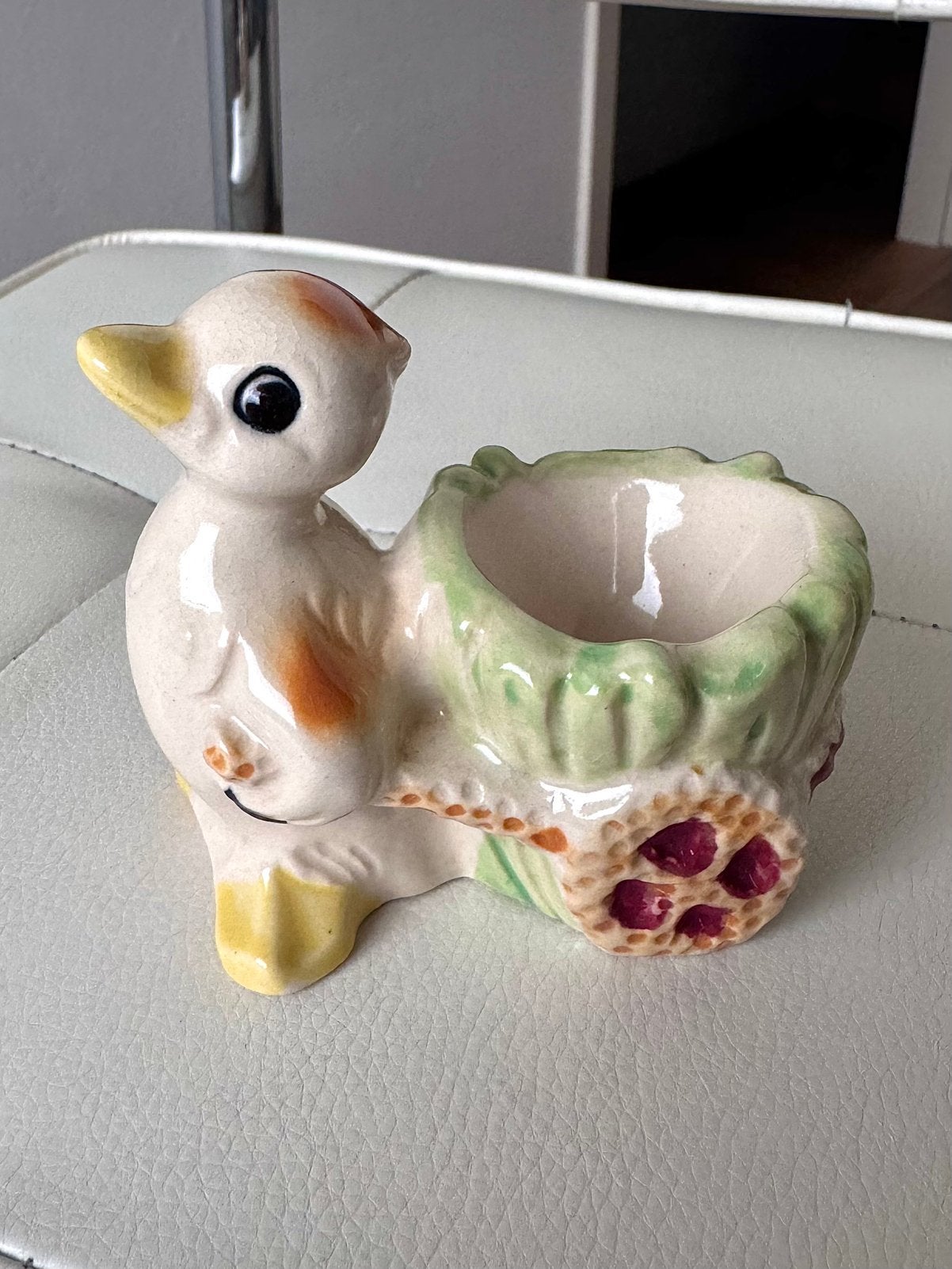 Vintage keramiek eierdopje eend met karretje, Antiek en Kunst, Ophalen of Verzenden
