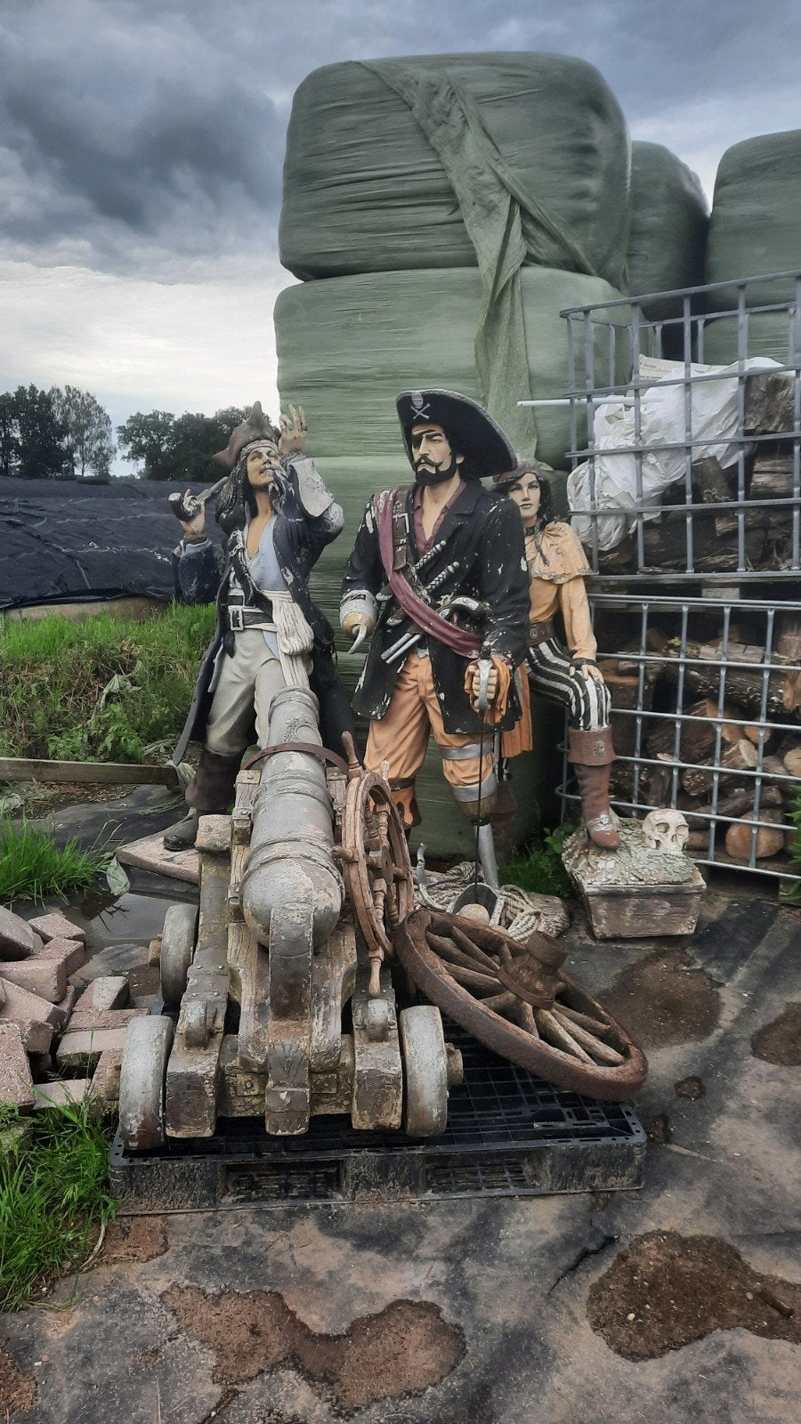 Decoratie beelden piraten en kanon., Antiek en Kunst, Kunst | Beelden en Houtsnijwerken, Ophalen
