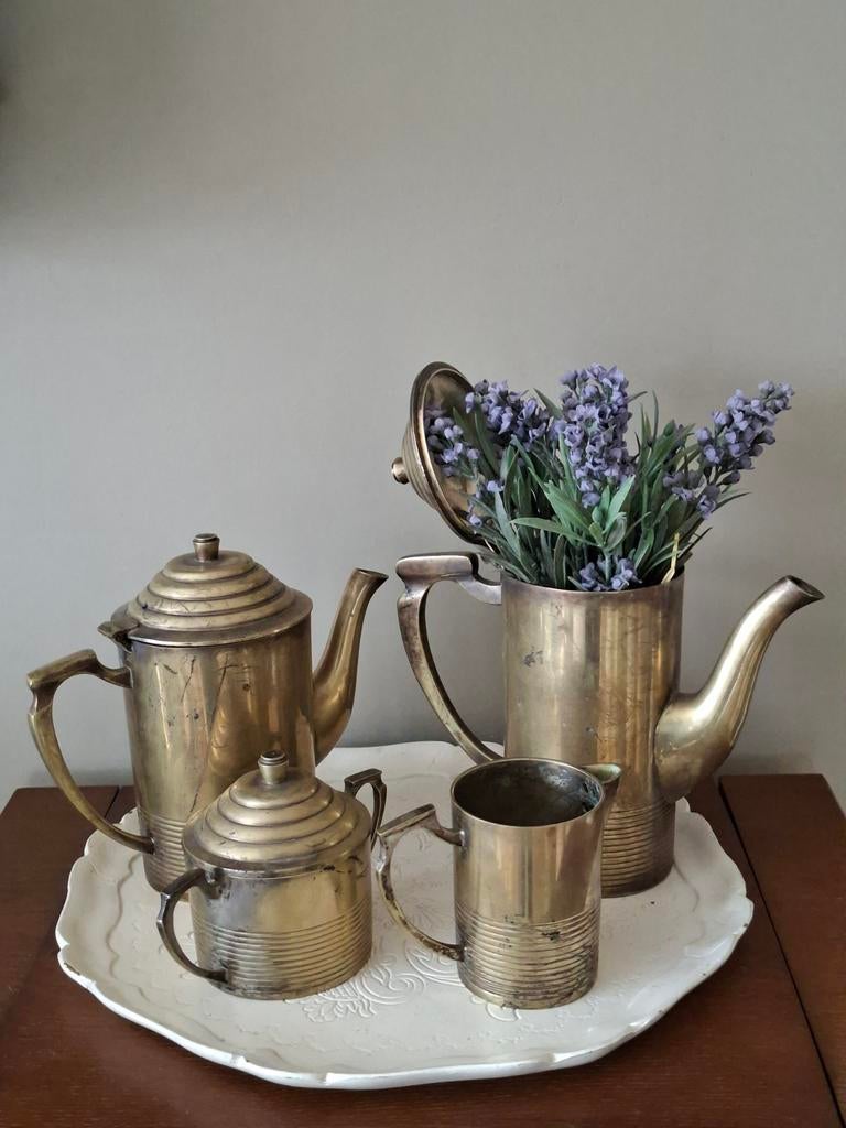 Vintage Verzilverd EPNS Koffie/Thee Set met melk en Suiker, Antiek en Kunst, Antiek | Servies compleet, Ophalen of Verzenden