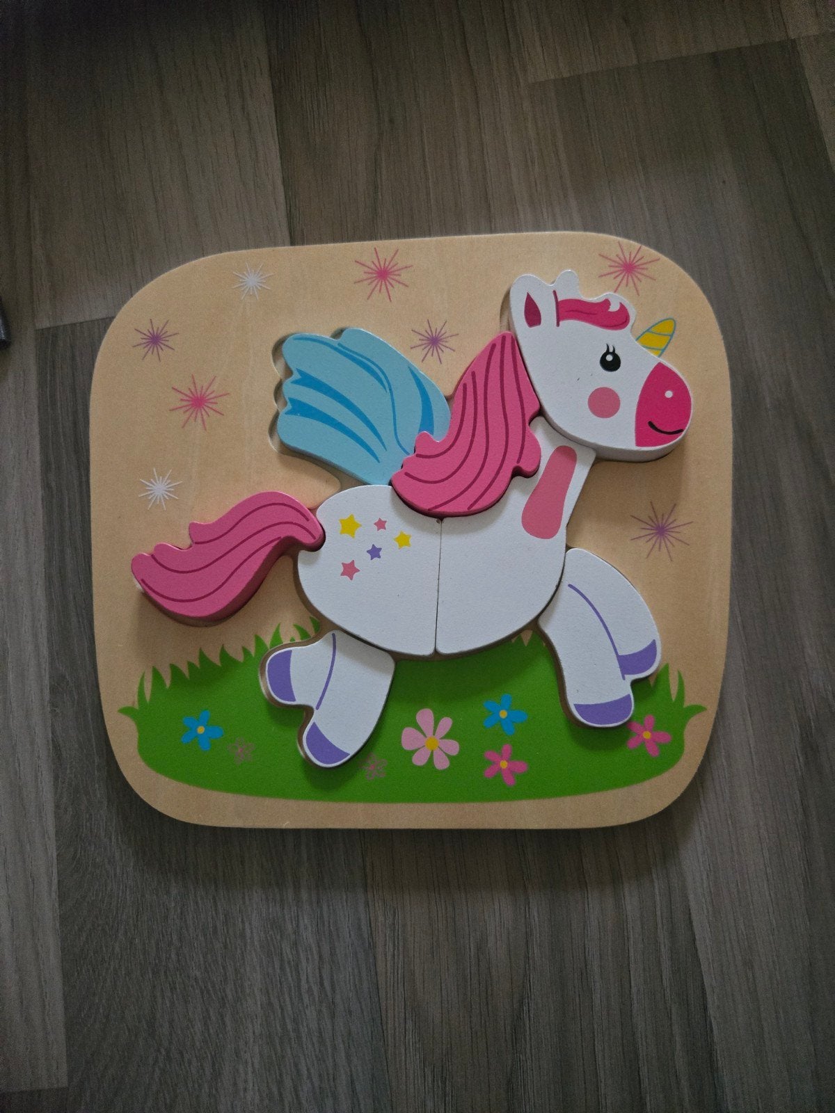 Houten eenhoorn puzzel voor kinderen, 2 tot 4 jaar, Gebruikt, Ophalen of Verzenden, Van hout