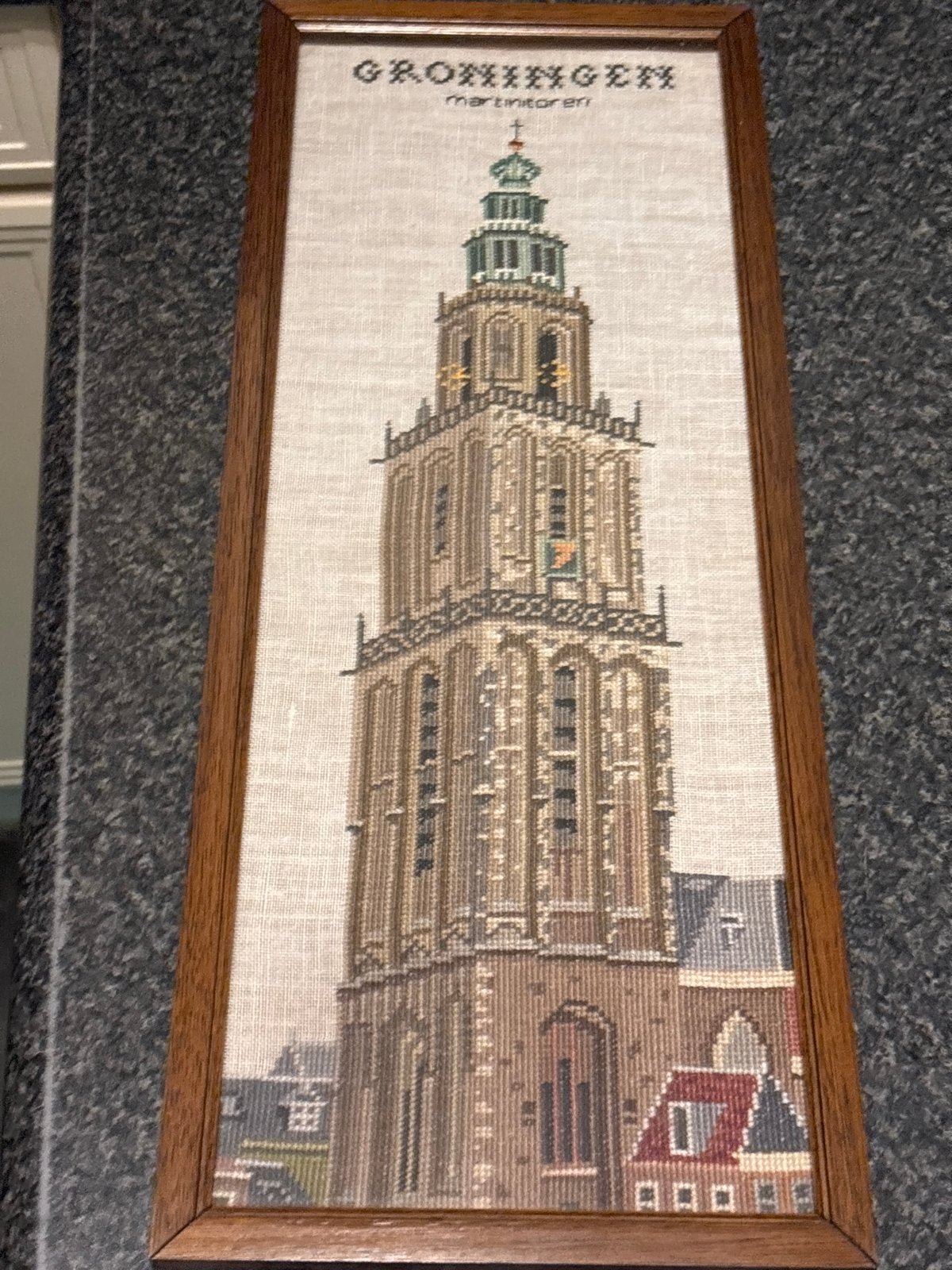 Geborduurd schilderij Martinitoren Groningen, Ophalen of Verzenden, Gebruikt, Handborduren, Overige typen