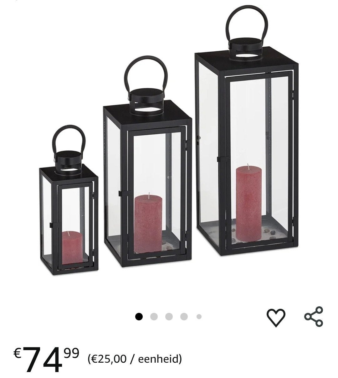 Nieuw Relaxdays Windlicht Lantaarn Set van 3 - Zwart Metaal, Huis en Inrichting, Woonaccessoires | Kandelaars en Kaarsen, Ophalen