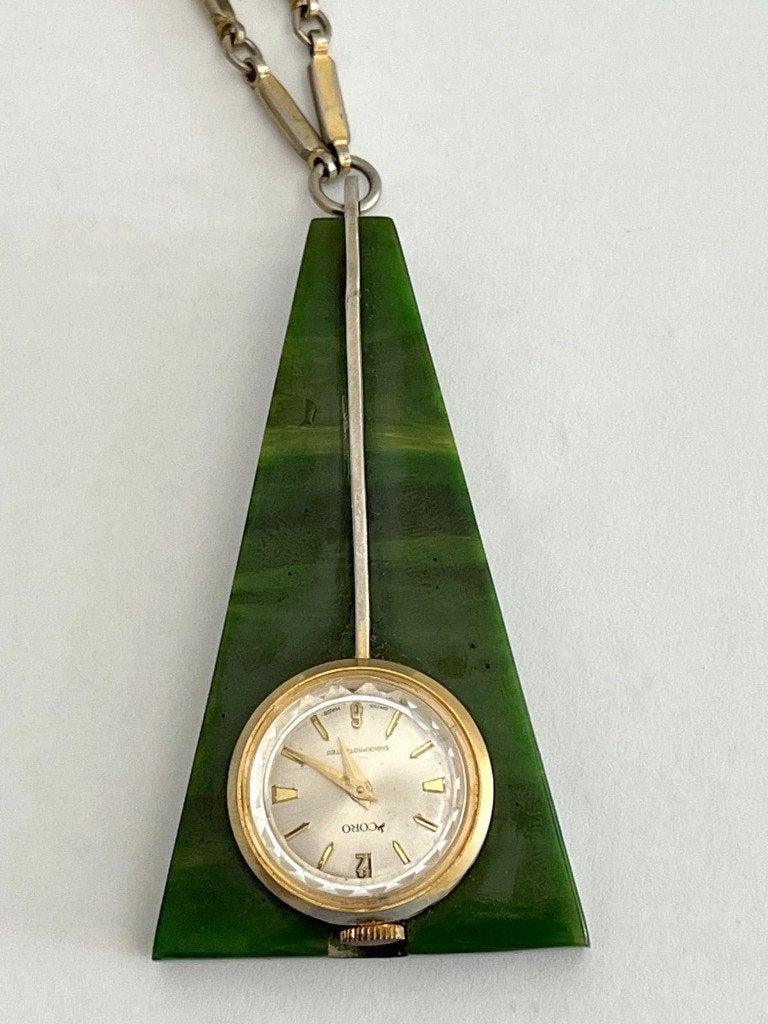 Prachtige Groen Bakeliet - Catalin Ketting Horloge, Verzenden, Overige materialen, Ketting