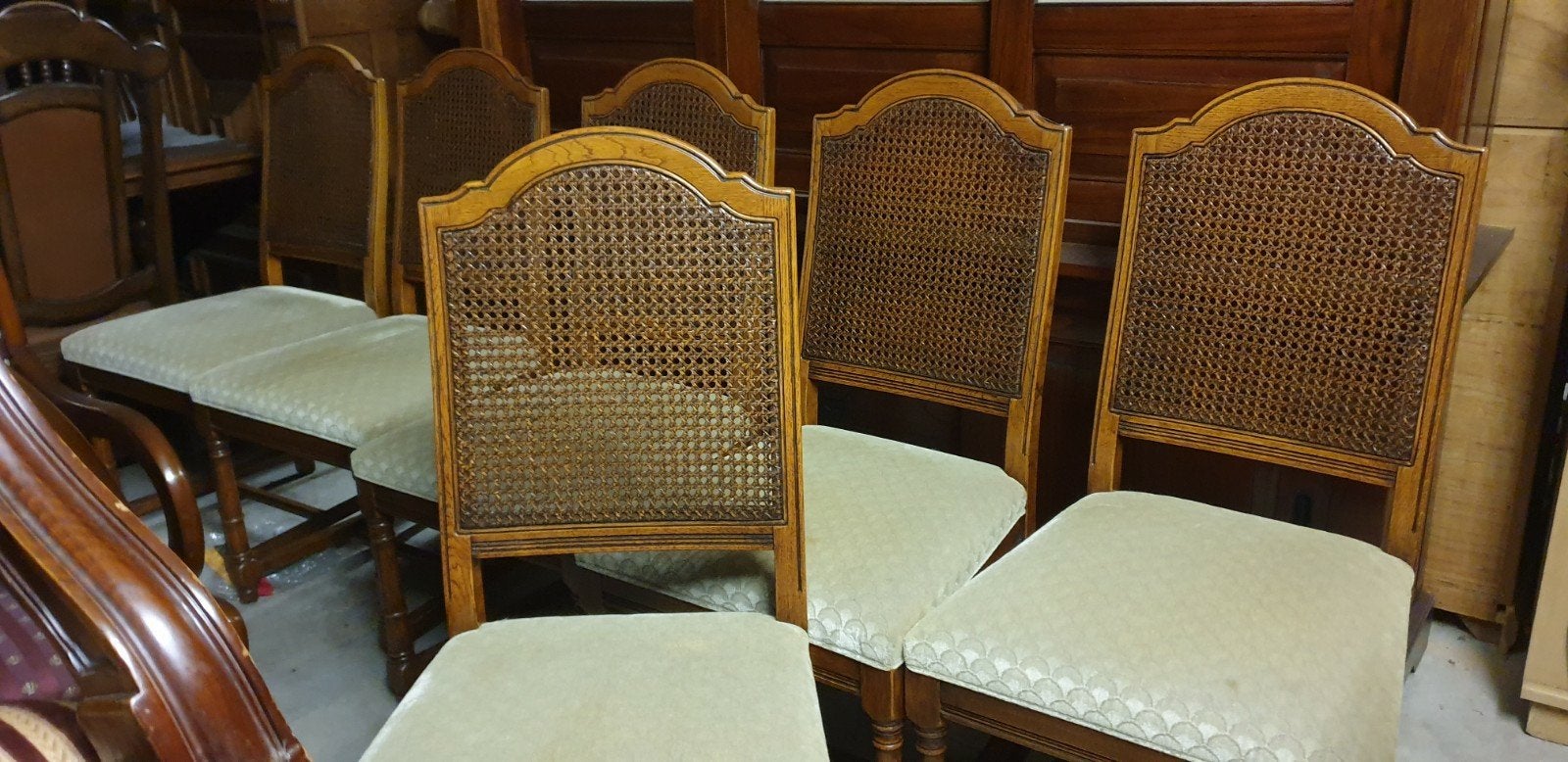 Set van 6 Engelse eetkamerstoelen met rotan rugleuning, Ophalen