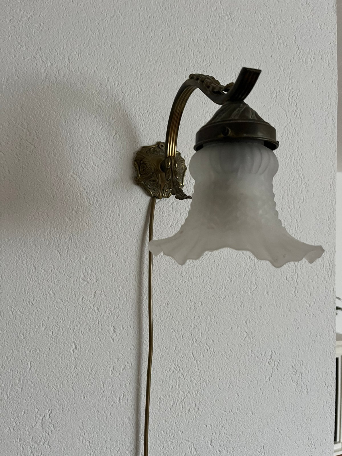 2 antiek koperen wandlamp met schulp kap, Ophalen, Zo goed als nieuw
