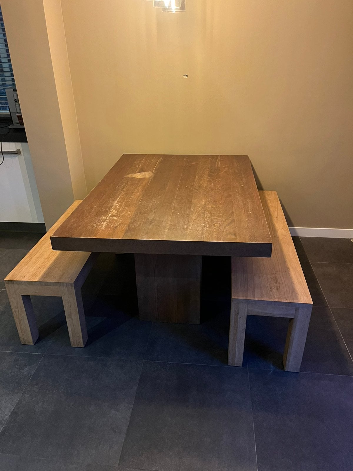 Eiken houte tafel set, Huis en Inrichting, Tafels | Eettafels, Ophalen, Rechthoekig, 150 tot 200 cm, 50 tot 100 cm