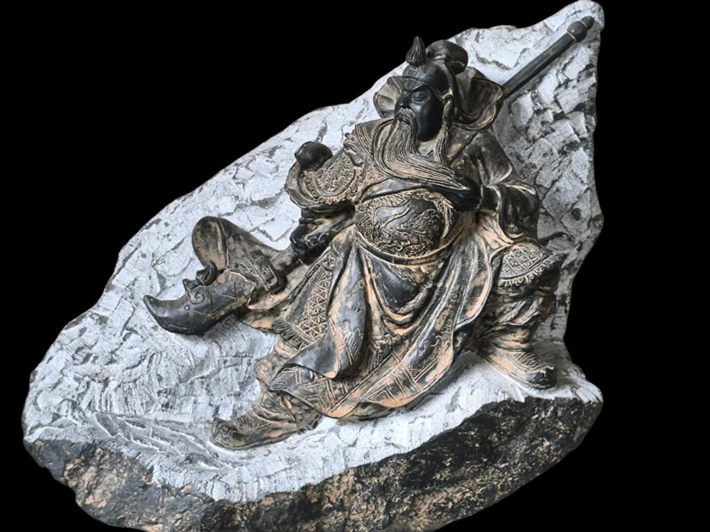 Sculptuur Generaal Guan Yu gemalen steen, Ophalen of Verzenden