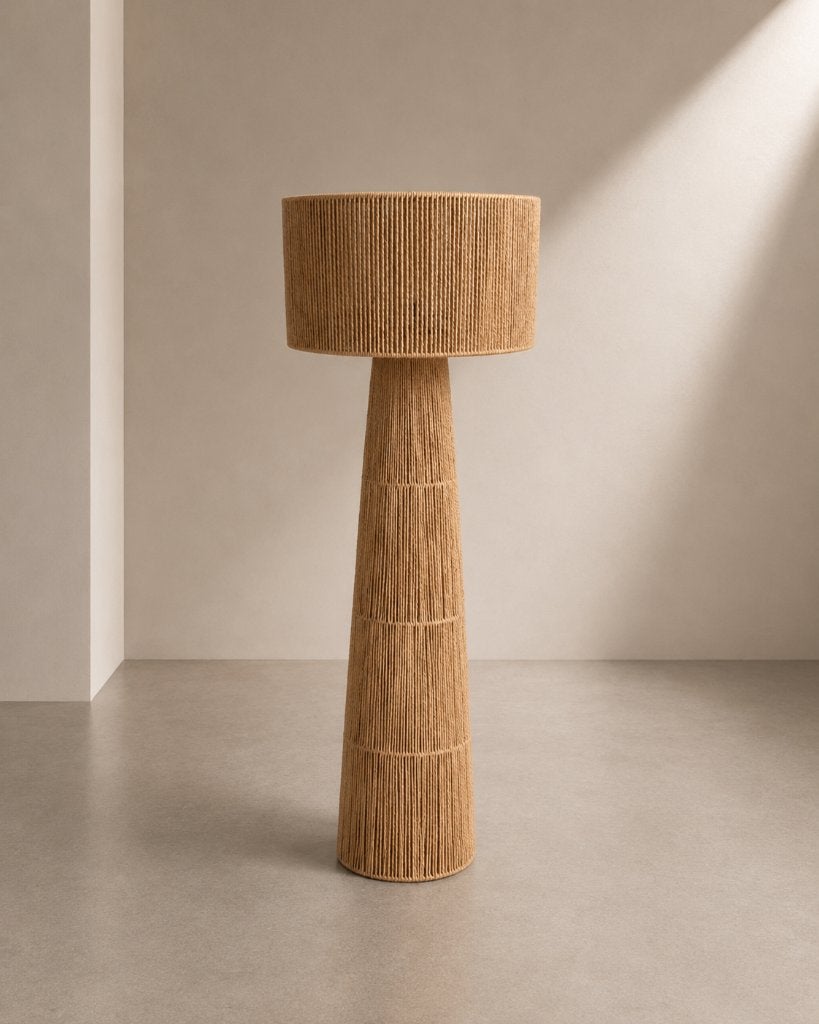 Vintage Rotan Vloerlamp XL – Boho Design Lamp – 143 cm, Huis en Inrichting, Lampen | Vloerlampen, Zo goed als nieuw, 100 tot 150 cm