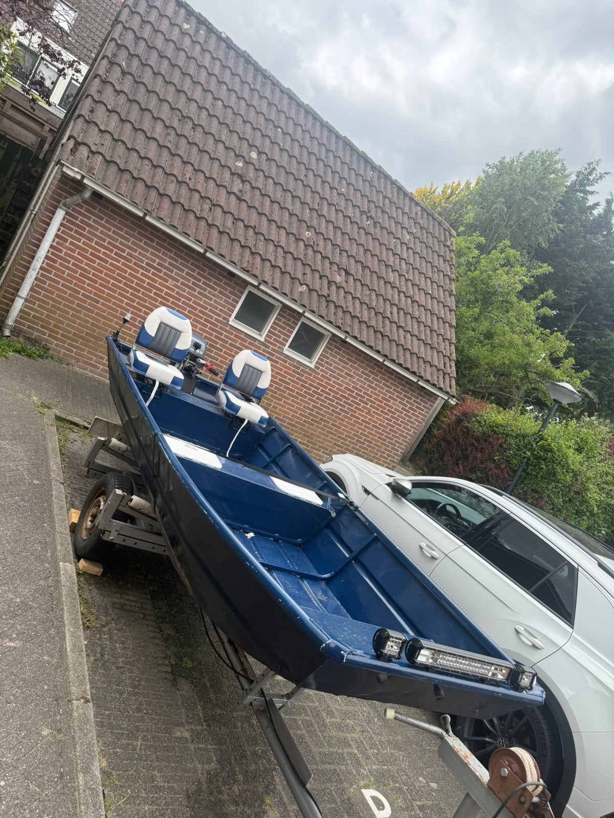 Platbodem 4m met 9.9pk Yamaha 4-takt, trailer en LED bar, Gebruikt, 4 m, 10 pk, Aluminium