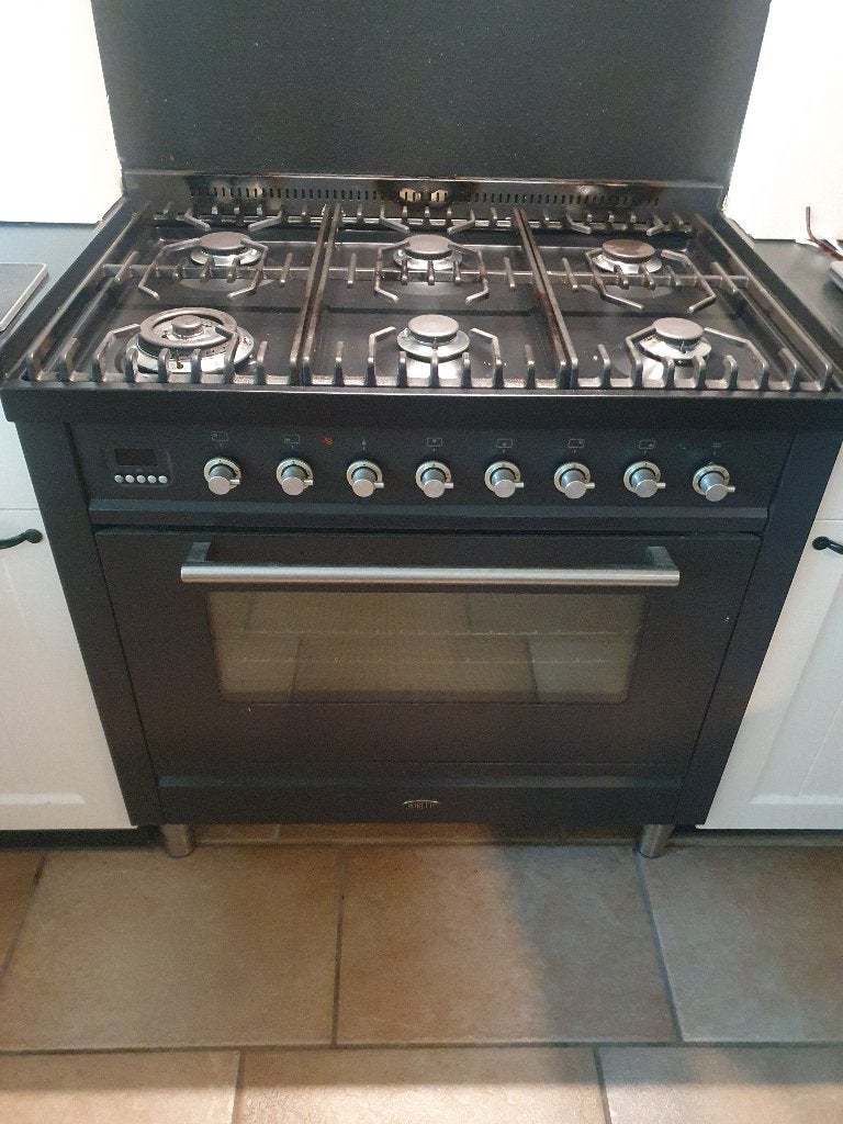 Fornuis boretti 90 cm. Zwart., Ophalen, Gebruikt, 60 cm of meer, Gas