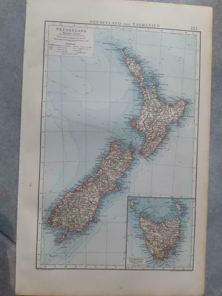 183 / Nieuw Zeeland en Tasmanië Litho uit 1899, Ophalen of Verzenden