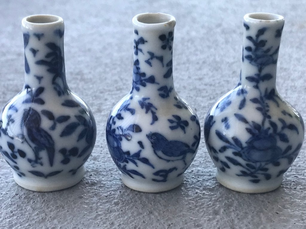 19 eeuw chinees porselein miniatuur vaasjes vogel decor, Ophalen of Verzenden