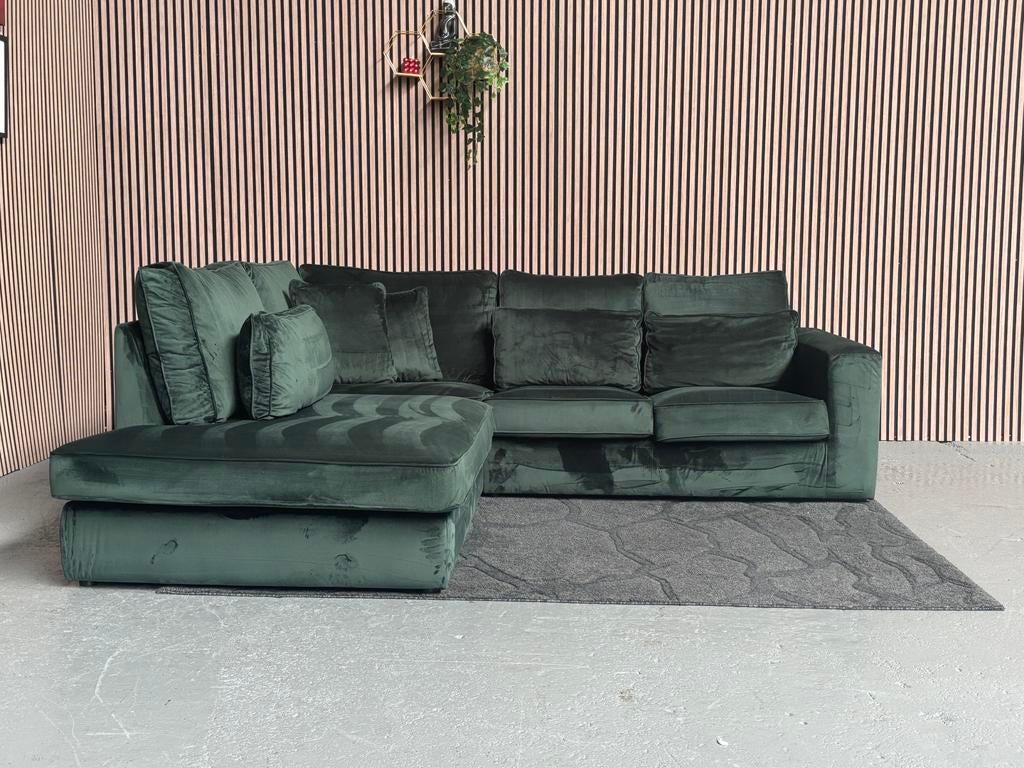 GRATIS LEVERING Velvet Hoekbank Groen 255x255 GEREINIGD