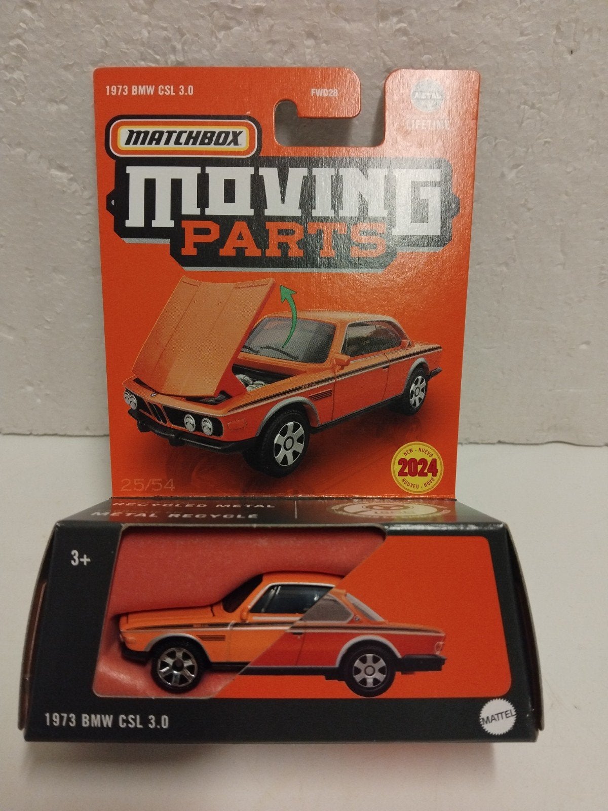 Mstchbox Moving parts BMW CSL 3.0 orange 1973 3INCH, Ophalen of Verzenden, Zo goed als nieuw, Auto