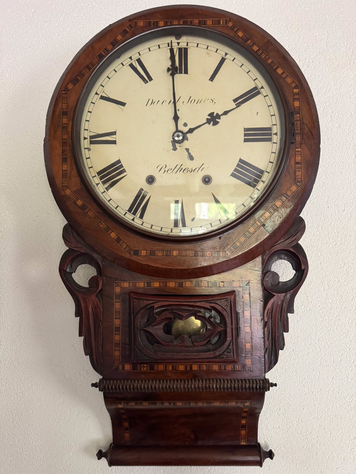 Antieke David Jones Bethesda wandklok pubklok uniek item, Antiek en Kunst, Antiek | Klokken, Ophalen