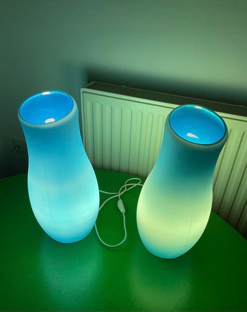 Ikea Mylonit 2x blauwe vaas in 41 cm, Gebruikt, Vintage, Ophalen of Verzenden, Glas