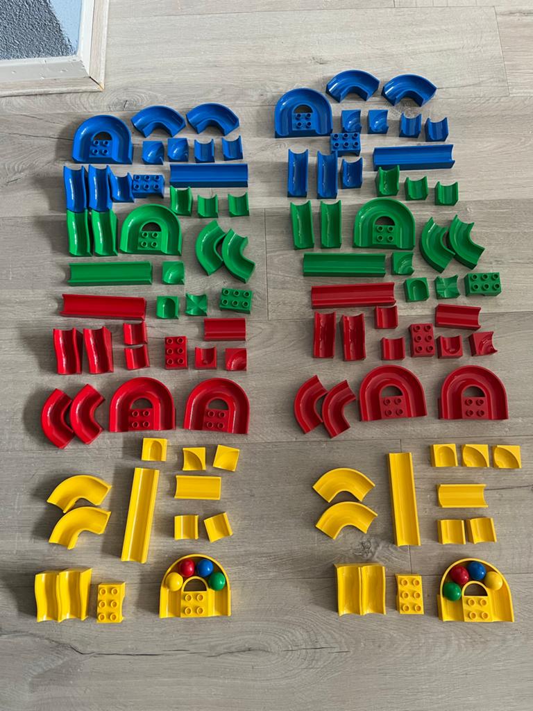 2x Hubelino knikkerbaan set - 55-delig, Ophalen of Verzenden, Gebruikt, Inclusief doos