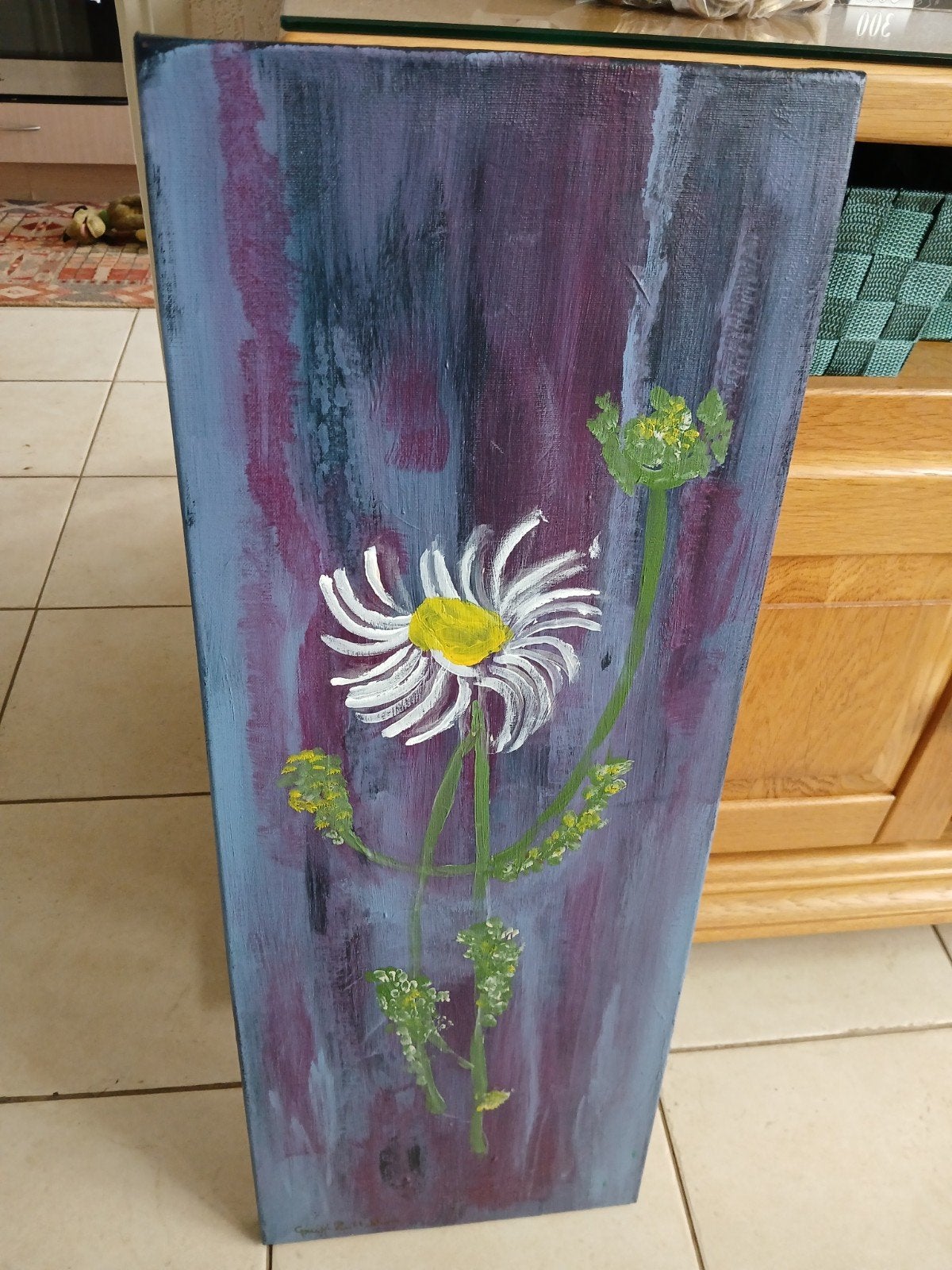 Schilderij met madeliefje, 30x80 cm, Antiek en Kunst, Kunst | Schilderijen | Klassiek, Ophalen