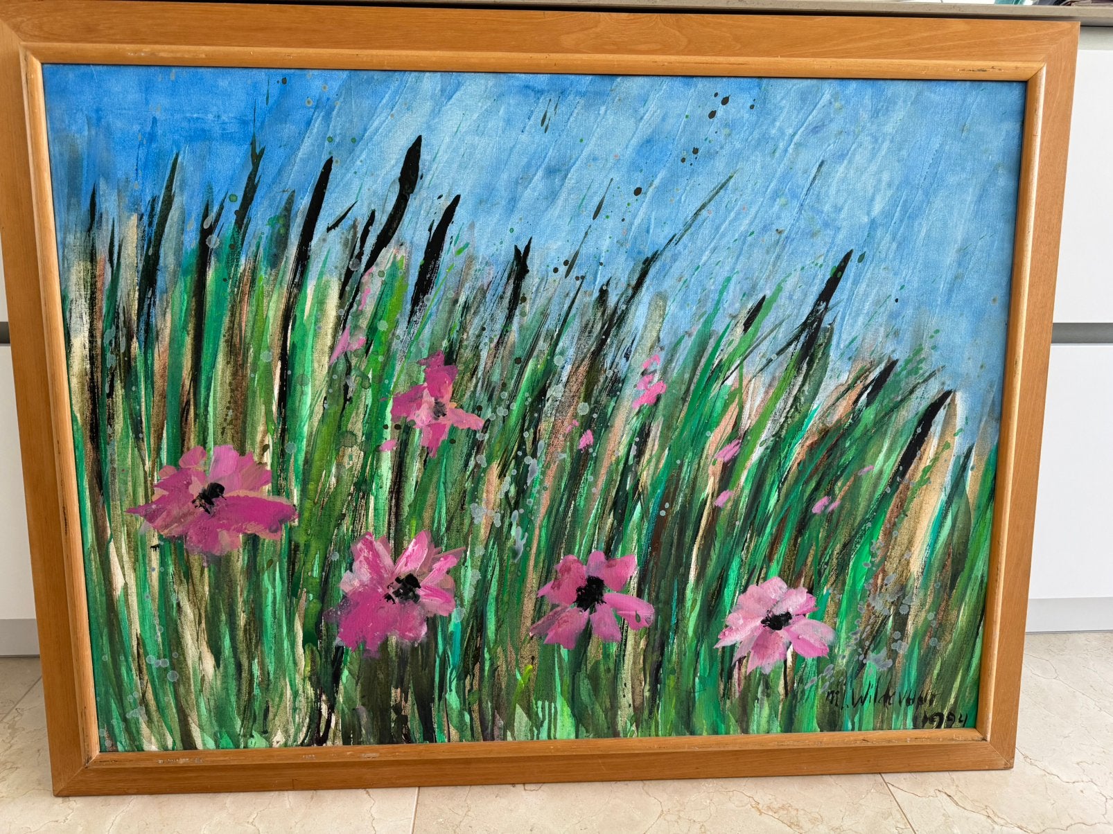 Schilderij Bloemenveld van Maya Wildevuur., Ophalen